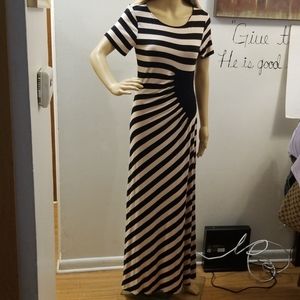 TRULLI STRIPED PLEATED LONG MAXI TAN/BLACK DRESS M